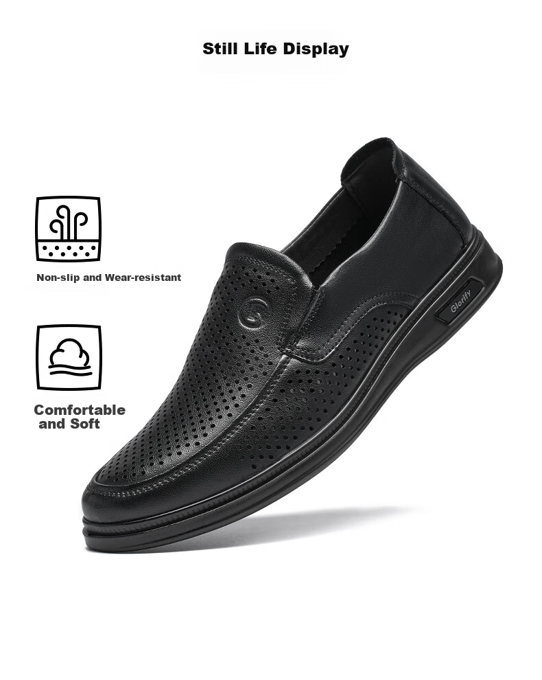 HLA Men's Leather Shoes, Business Casual Breathable Slip-On Sandals for Men HAAPXM2FBH182 Black Size 43 6