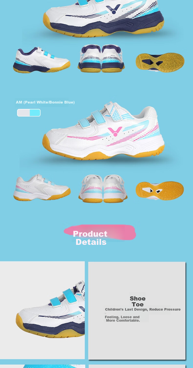 VICTOR Badminton Shoes A311JR, Non-Slip And Wear-Resistant Youth Shoes, Pearl White/Bonnie Blue, Size 34 2