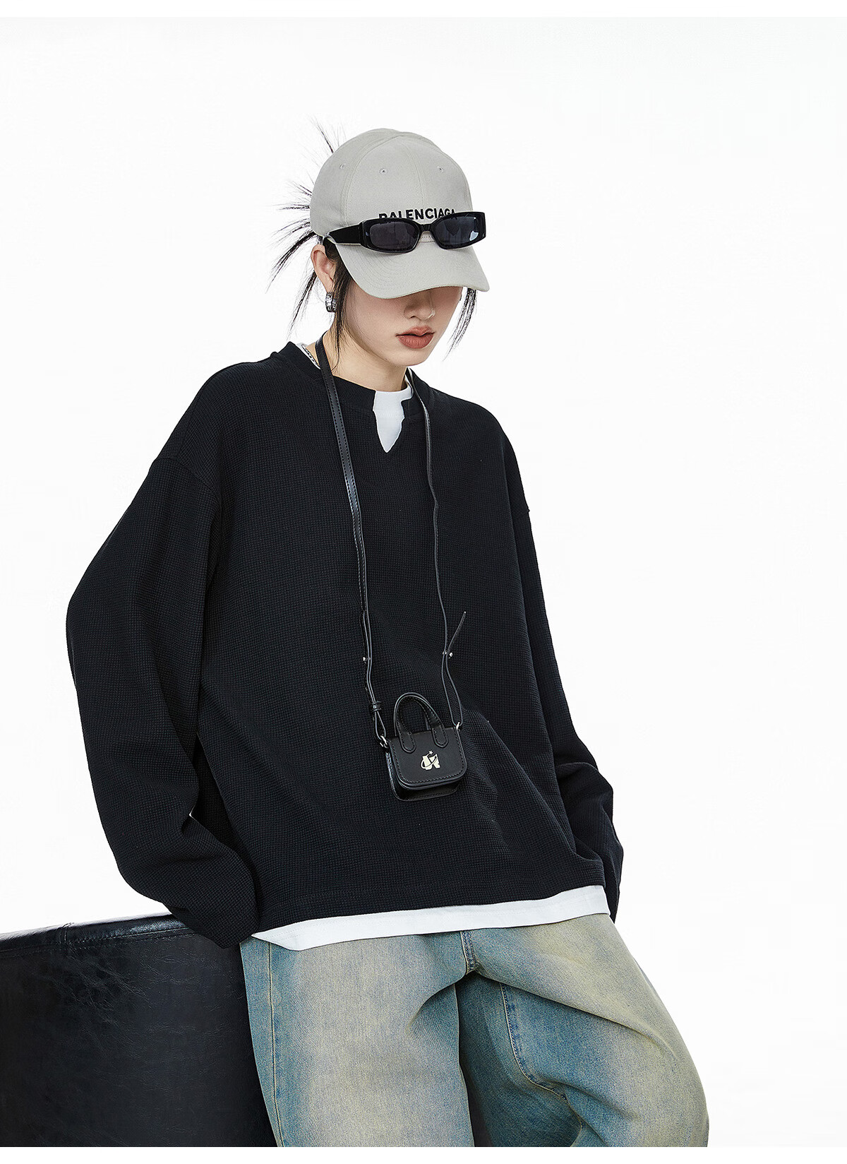 ICH MODE Women's Pullover Sweatshirt American Waffle Long Sleeve T-Shirt Autumn Winter Loose Casual Henley Neck Top Gray L 38