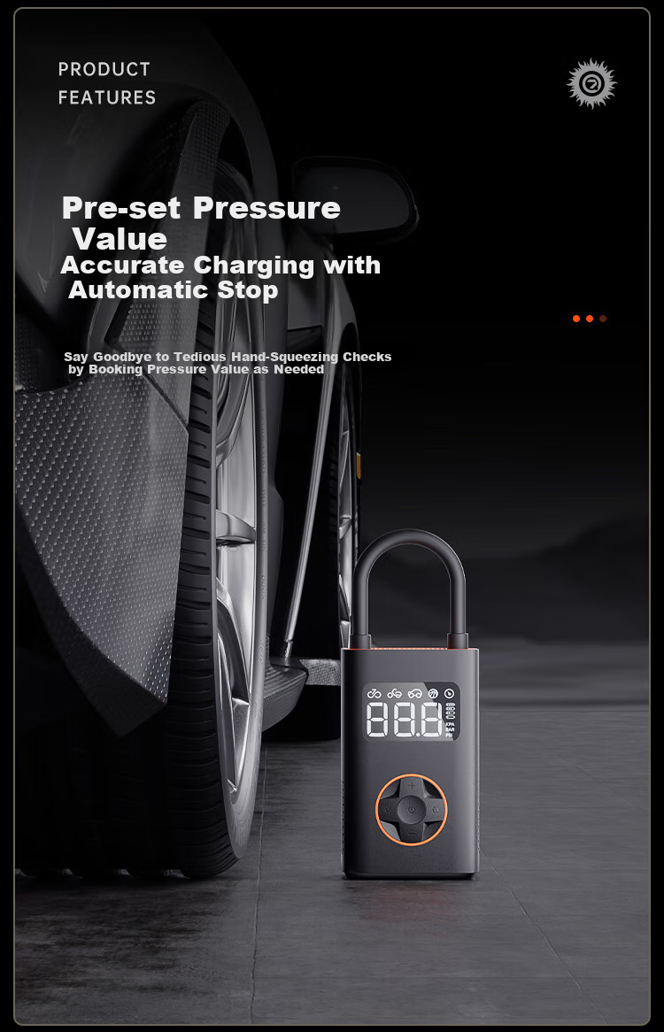 QiCYCLE N3 Extreme Flame Edition Inflatable Pump, Car Air Pump with Tire Pressure Measurement, Automatic Start-Stop Function, Wireless Lithium Battery Electric Air Pump 10