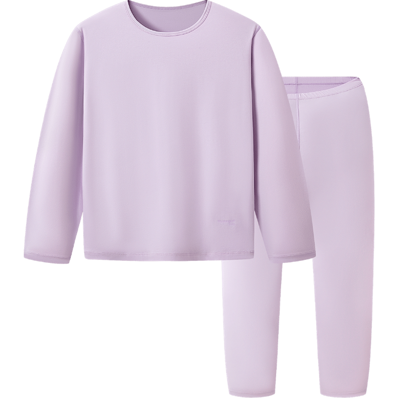 THREEGUN Kids A-Class Fire Cotton Anti-Mite Antibacterial Crew Neck Girls' Underwear Set Light Purple 170