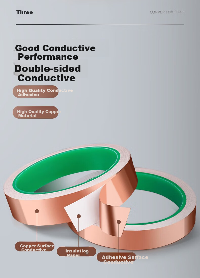 Baoanjie Double-Sided Copper Foil Tape, Thickened Pure Copper Conductive Adhesive Tape for High Temperature Resistance, Signal Enhancement And Shielding, Copper Foil Sticker, 10mm*25m, 2 Rolls 2