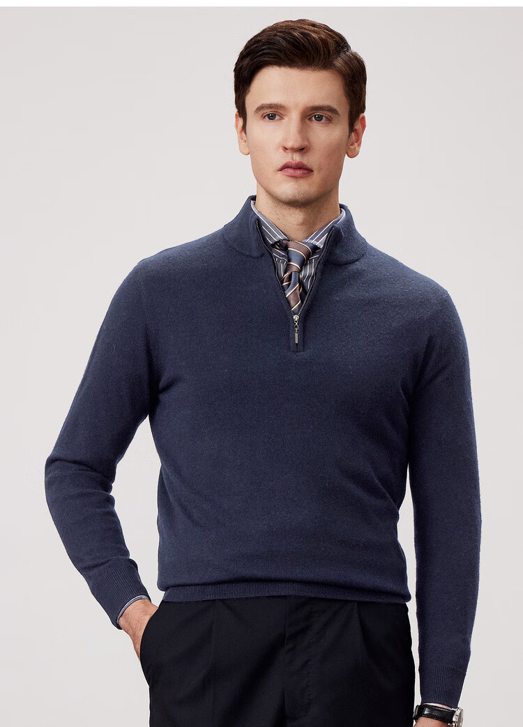 Shanshan Men's 100% Pure Wool Knit Sweater Autumn Winter Thickened Warm Half-Zip Commuter Pullover Jacket 5