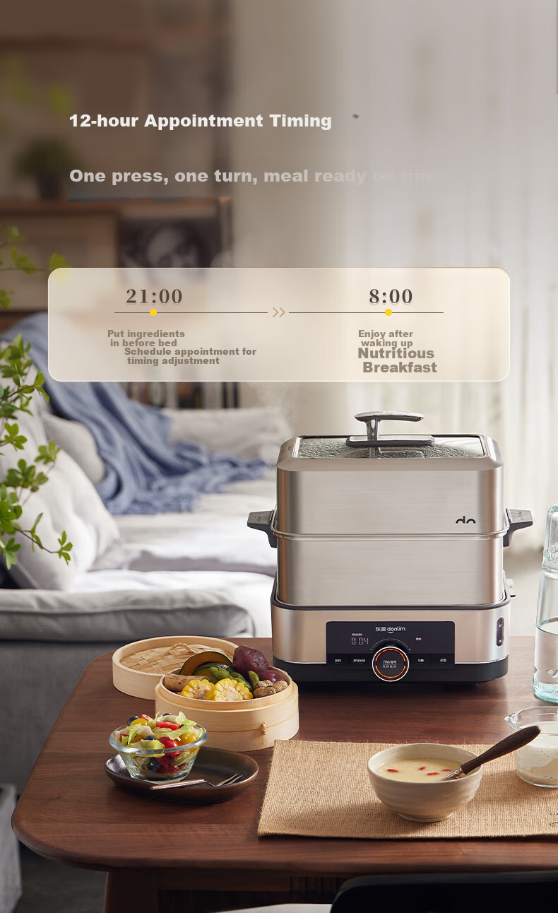 Donlim Electric Steamer Multi-Functional Steaming Pot Stewing And Cooking All-In Electric Steamer Double-Layer Stainless Steel Timer Keep-Warm Home Large Capacity Steamer Suitable for Babies Automatic No-Fire DL-1005A 27