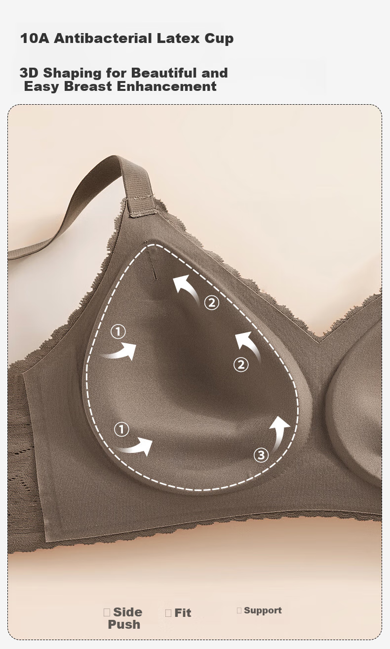 Fenteng Wireless Bra for Women, New Antibacterial Latex Light Cup Sexy Lace Anti-Spillage Underwear for Wome 3