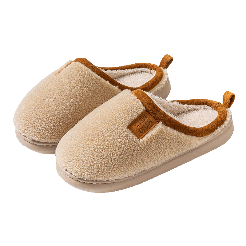 Guoluofi Winter Lamb Fleece Cotton Slippers Women Home Non-Slip Plush Fleece Warm Cotton Slippers Men Coffee Size 44-45