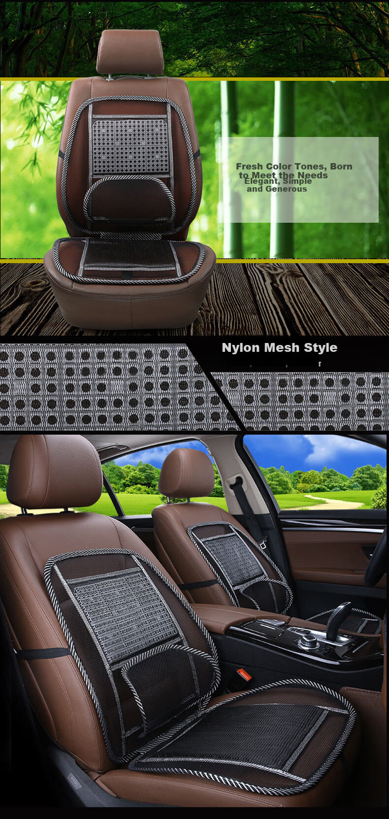 Dijialun Car Seat Cushion, Summer Cooling Pad, Wooden Bead Front Row Single Piece Seat Cover, Ventilated Truck Seat Cover, Cooling Mat, Office Chair Lumbar Support, Headrest Pad, All-Season Universal, Coffee Color with Headrest 8