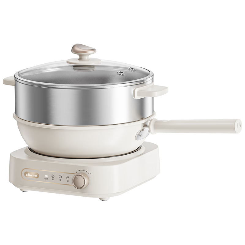 Bear Electric Wok, Hot Pot, Cooking Pot, Household Use, Detachable Multi-Functional Pot for Steaming, Boiling And Stir-Frying, Non-Stick Electric Cooker 4L, Detachable for Stir-Frying, B27H1