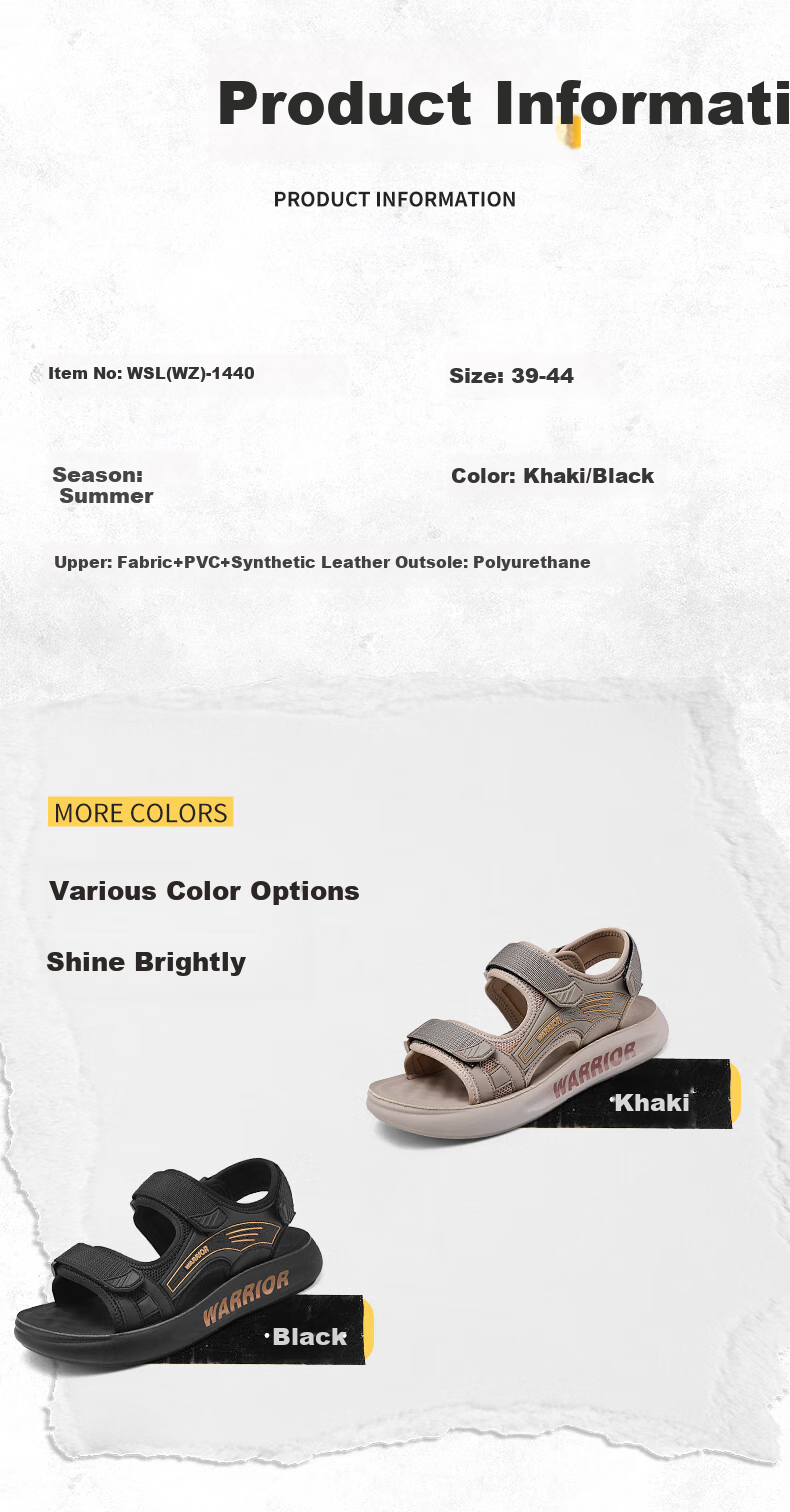 Warrior Men's Sandals 2026 Summer New Non-Slip Odor-Resistant Outdoor Water Shoes Beach Shoes Black Size 42 7