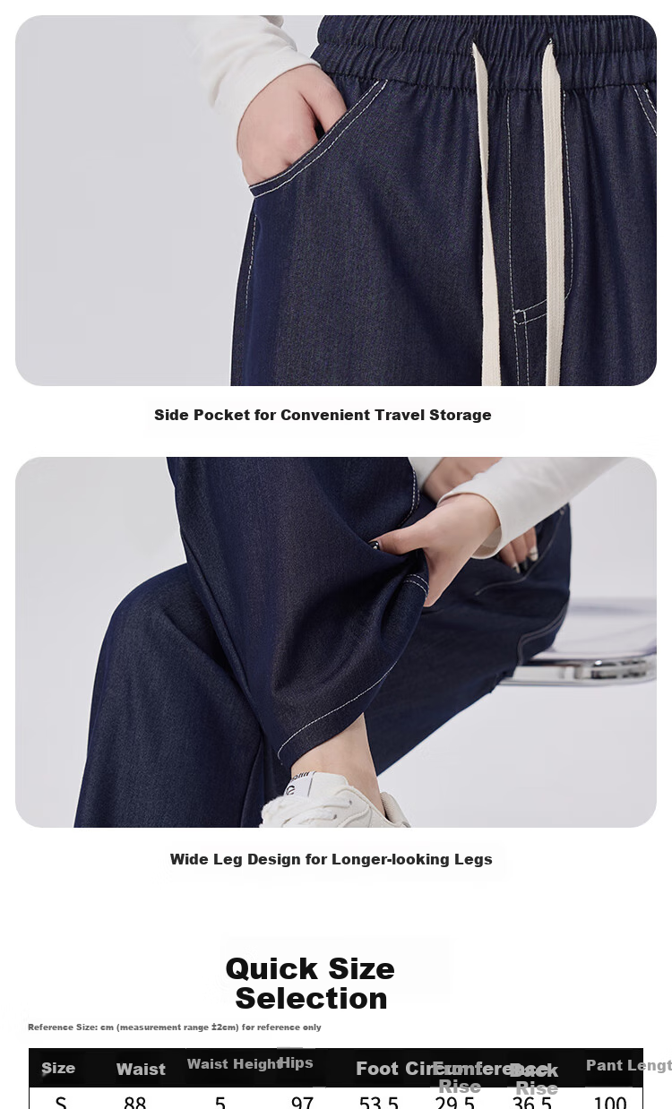 BOPRUIEY Faux Denim Straight-Leg Pants for Women, Lightweight And Flowy for Spring And Summer, High-Waisted Casual Pants with Elastic Waist, Slim-Fit Wide-Leg Trousers 9