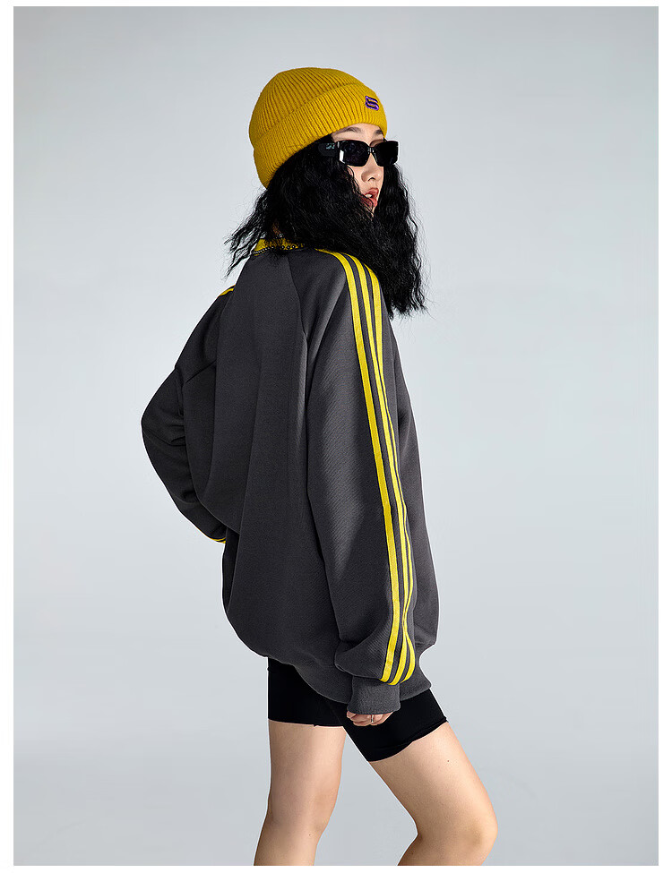 ICH MODE American Style Crewneck Pullover Sweatshirt Vintage Striped Women's Spring Autumn Long Sleeve Loose Sports Jacket Blue M 14