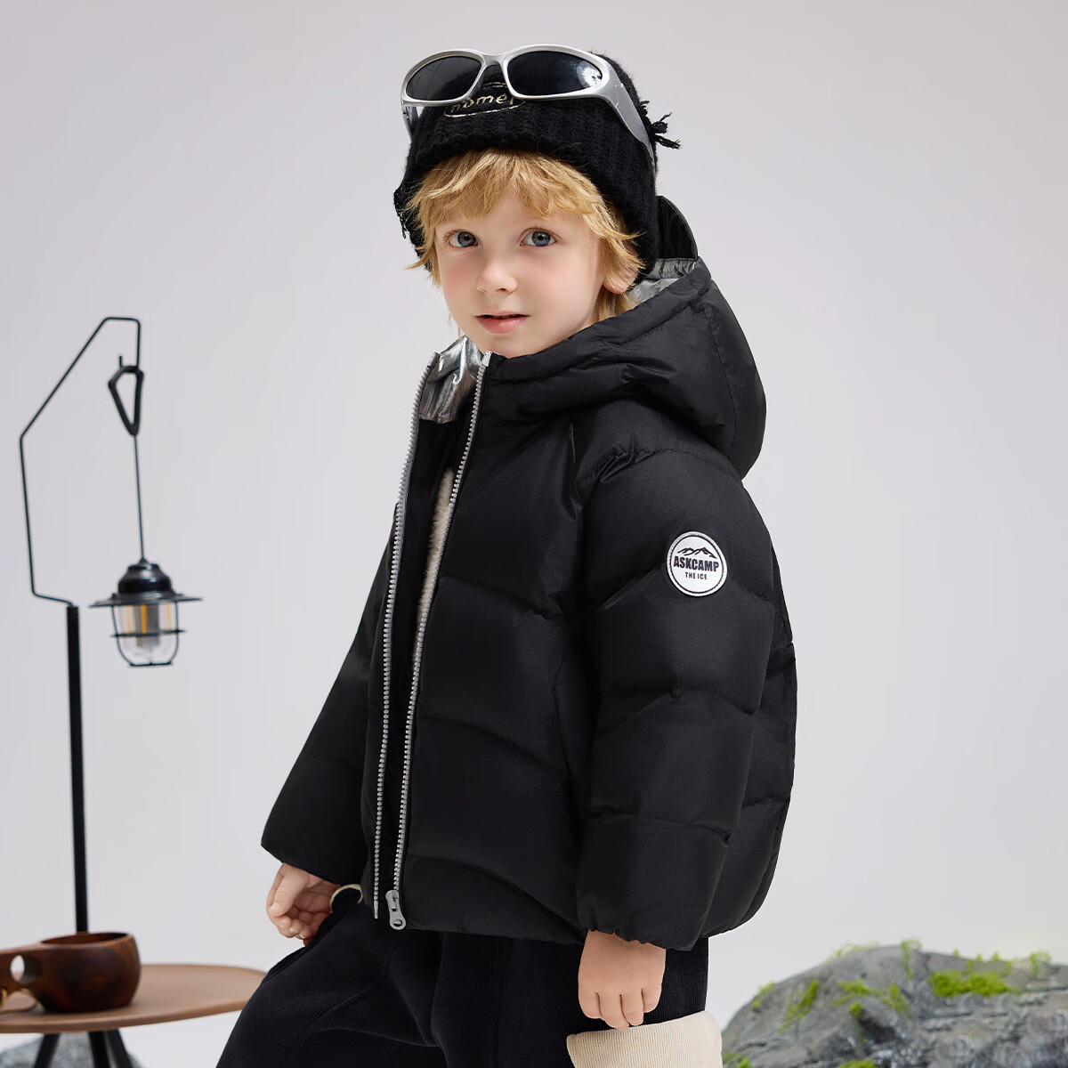 ASK JUNIOR Waterproof Down Jacket 25 Winter Kids Thermal Insulated 7A Antibacterial Fleece Coat with Hood Brim Design for Boys