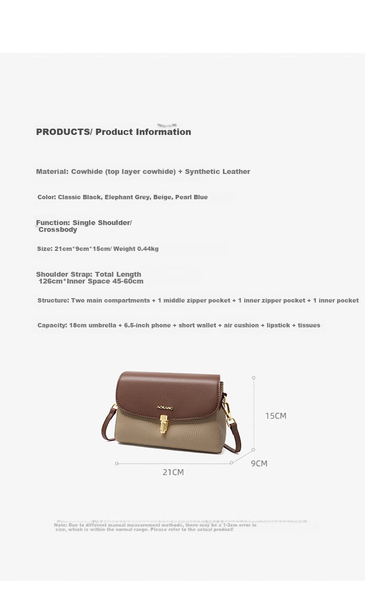 Aokang Women's Handbag, Trendy Cowhide Small Square Bag, Light Luxury Crossbody Shoulder Bag, Birthday And 520 Gift for Girlfriend Or Wife 7