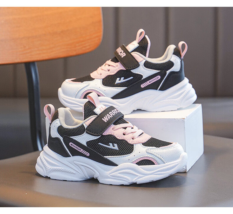 Warrior Girls' Soft Sole Casual Shoes Spring and Autumn Children's Sports Shoes WZ(CL)-0977 Black/White/Pink Size 29 11
