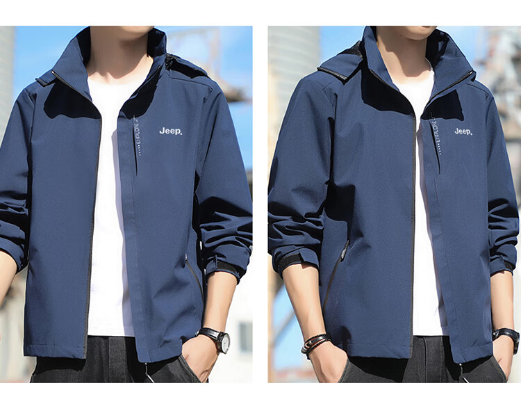 JEEP Men's Black Windbreaker Jacket Spring Autumn Loose Fashion Casual Outerwear XL 7