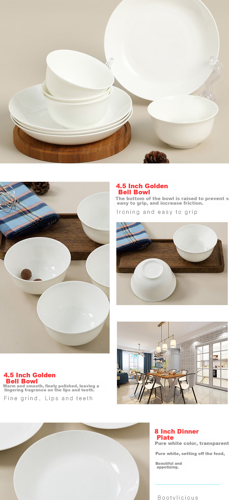 Sky Top Ceramic Bone China Dinnerware Set for Home, Housewarming, 4-Person Pure White 8-Piece Set with Bowls And Plates 3