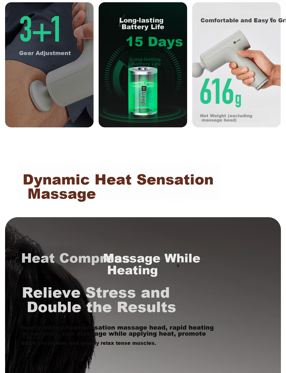Keep Massage Gun Deep Tissue Massager Muscle Relaxation Device Gift for Men G2 Carbon Gray 4