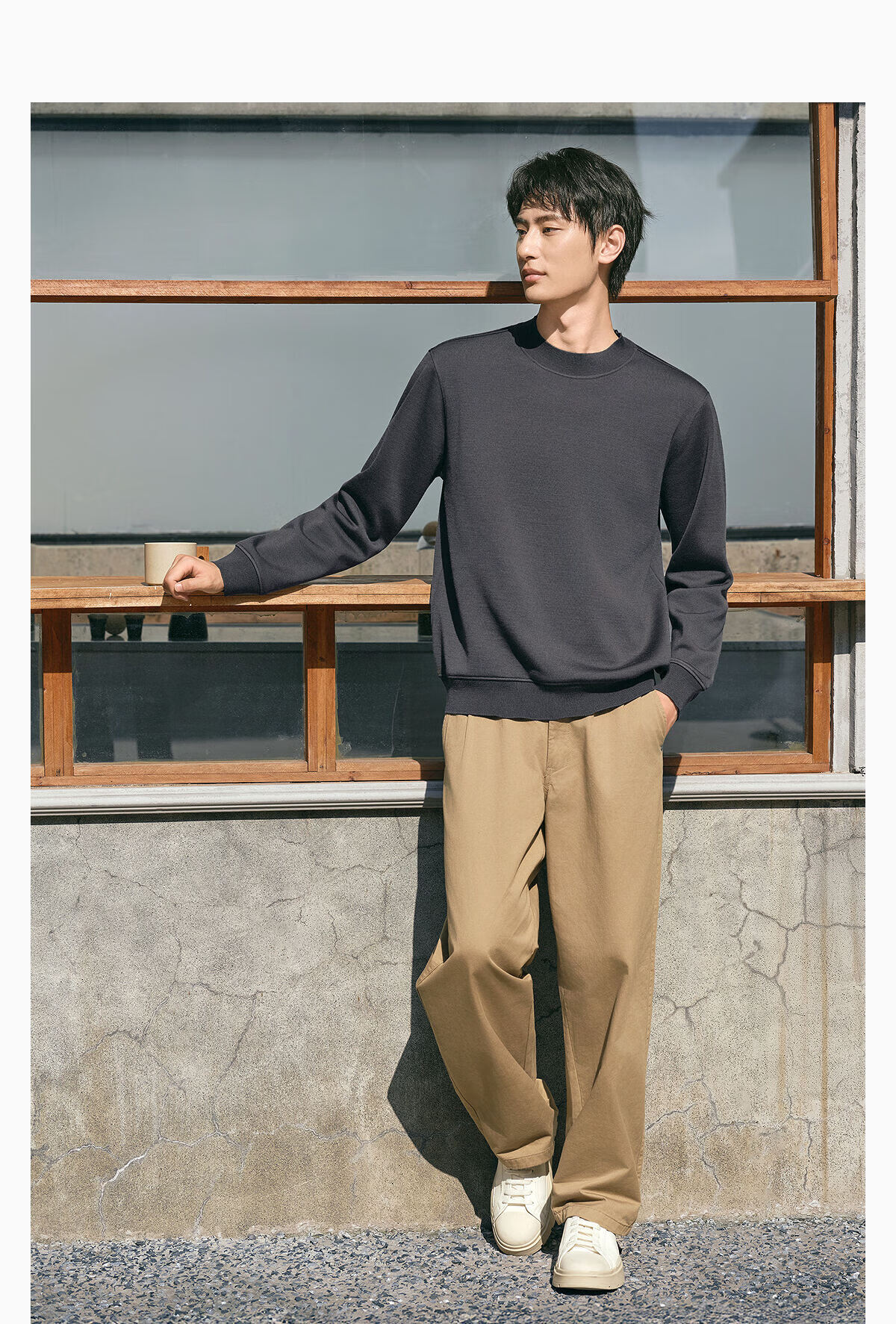 Hodo Machine Washable Full Wool Fleece-Lined Men's Autumn Winter Knit Crew Neck Sweater 10