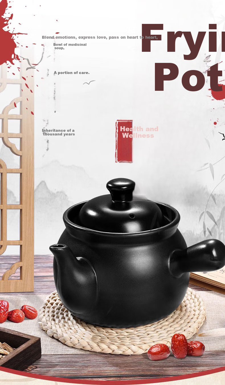 JIWUSENLIN Ceramic Sand Pot for Frying Medicinal Herbs, Heat-Resistant Traditional Chinese Medicine Pot, Health-Preserving Stew Pot, Herbal Medicine Cooking Pot, Home-Use Sand Pot, 2 Liters 2