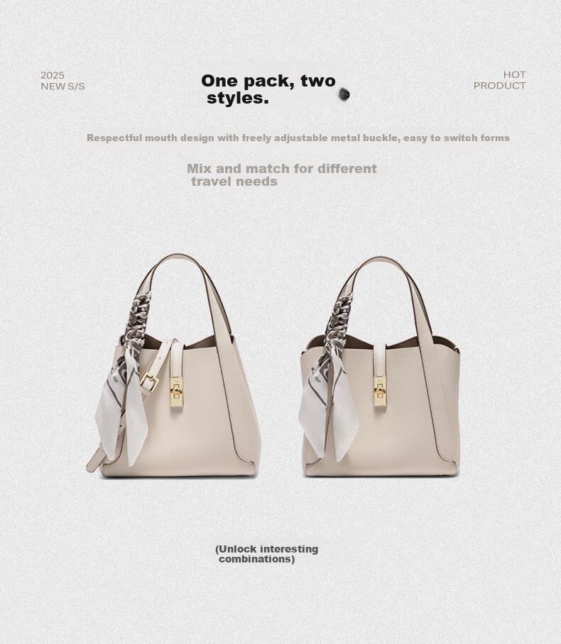 Belle Mother's Day Gift, Women's Handbag, High-Quality Genuine Leather Basket, Gift Satin Scarf Tote Bag BL828BX5 White 5