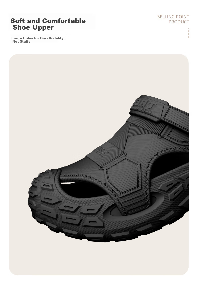 MEXICAN Men's Perforated Shoes, Fishing Sandals, Work Boots, Outdoor Sports Shoes, Large Size, Non-Slip, Water Wading, Beach Slippers, Black, Size 42-43 4