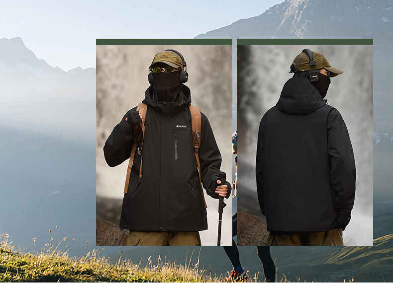 JEEP SPIRIT Men's Outdoor Fleece 3-in-1 Mountaineering Jacket Winter Windproof Waterproof Coat Black 3XL 1