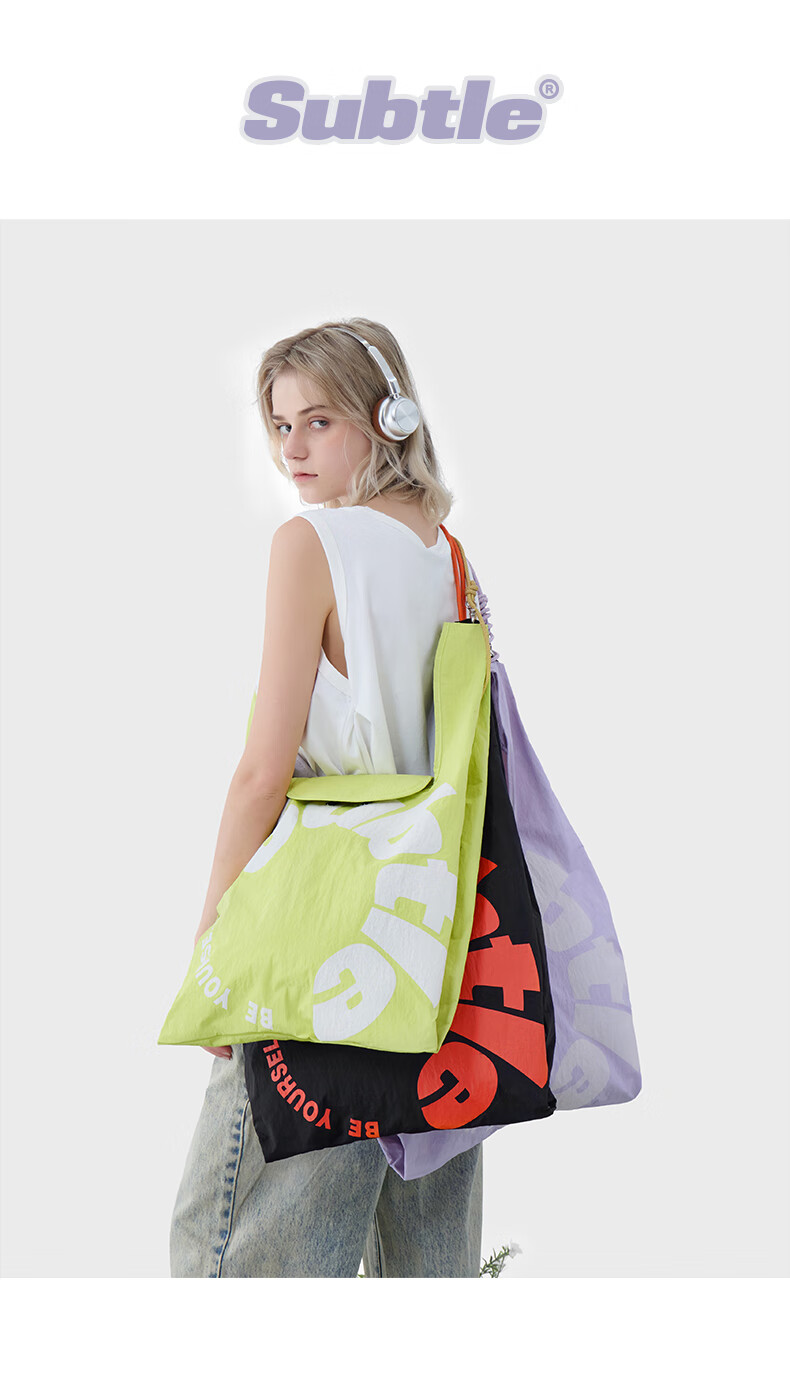 Subtle New Sports Crossbody Shoulder Bag, Tote Bag, Canvas Bag, Lightweight Foldable Large Capacity, Mint Milk 1