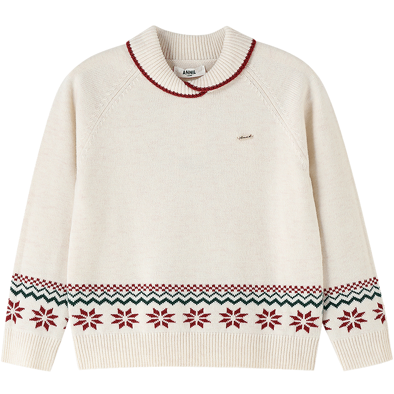 Annai Kids Girls Long Sleeve Knit Sweater 2025 Winter New Sweet Doll Collar Sweater Milk Candy White 170