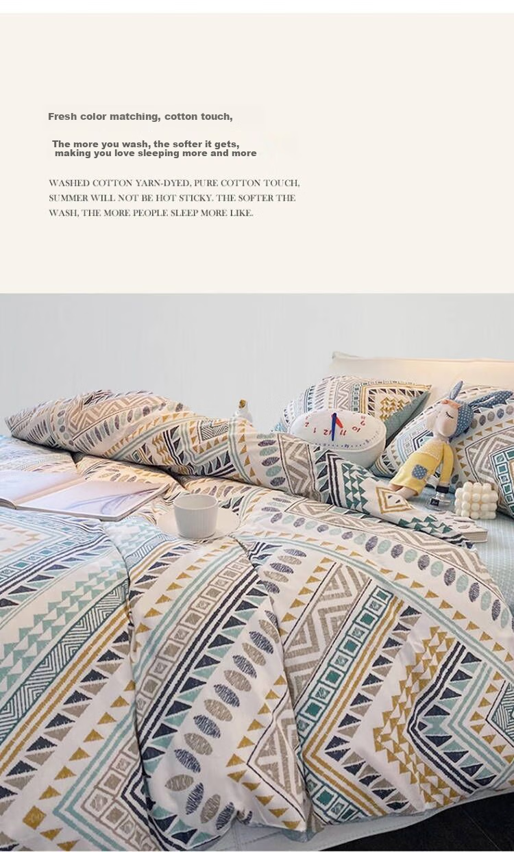 I-WILL All-Cotton Instagram-Style Printed Duvet Cover And Bed Sheet Set, Spring And Summer Bohemian Style Pure Cotton Bedding Set for 1.8/2.0m Bed 3