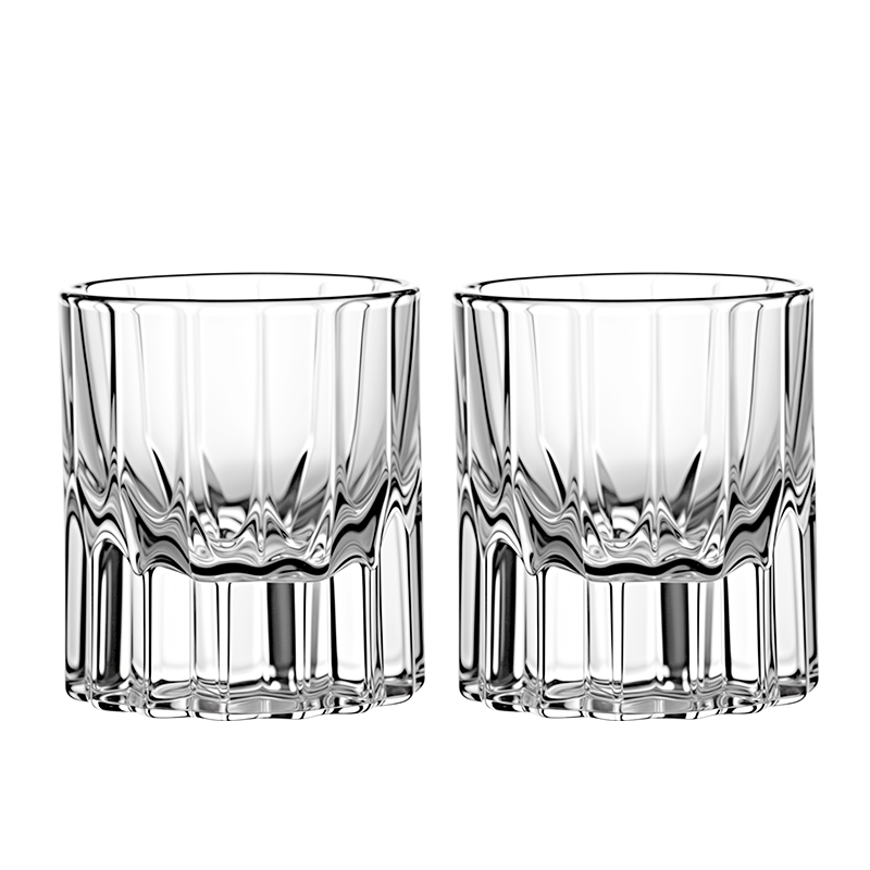 CLITON Glass Whiskey Tumblers Vintage Engraved Liquor Glasses Set of 2 Home Glassware