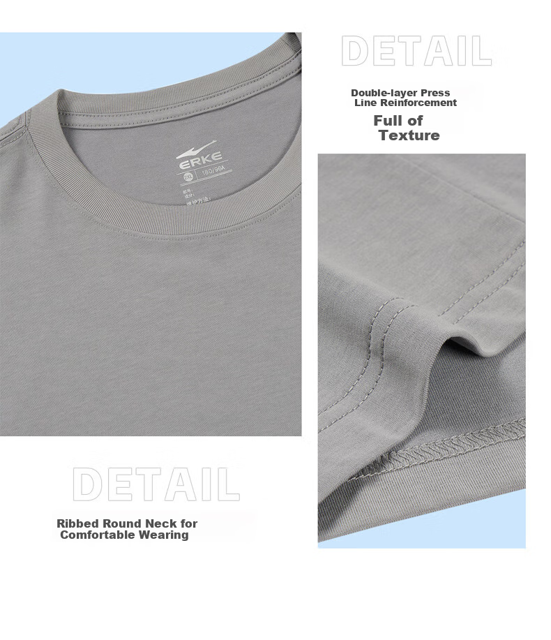 ERKE Men's Summer Crew Neck T-Shirt Xinjiang Cotton Short Sleeve Loose Fit Printed Casual Tee 9