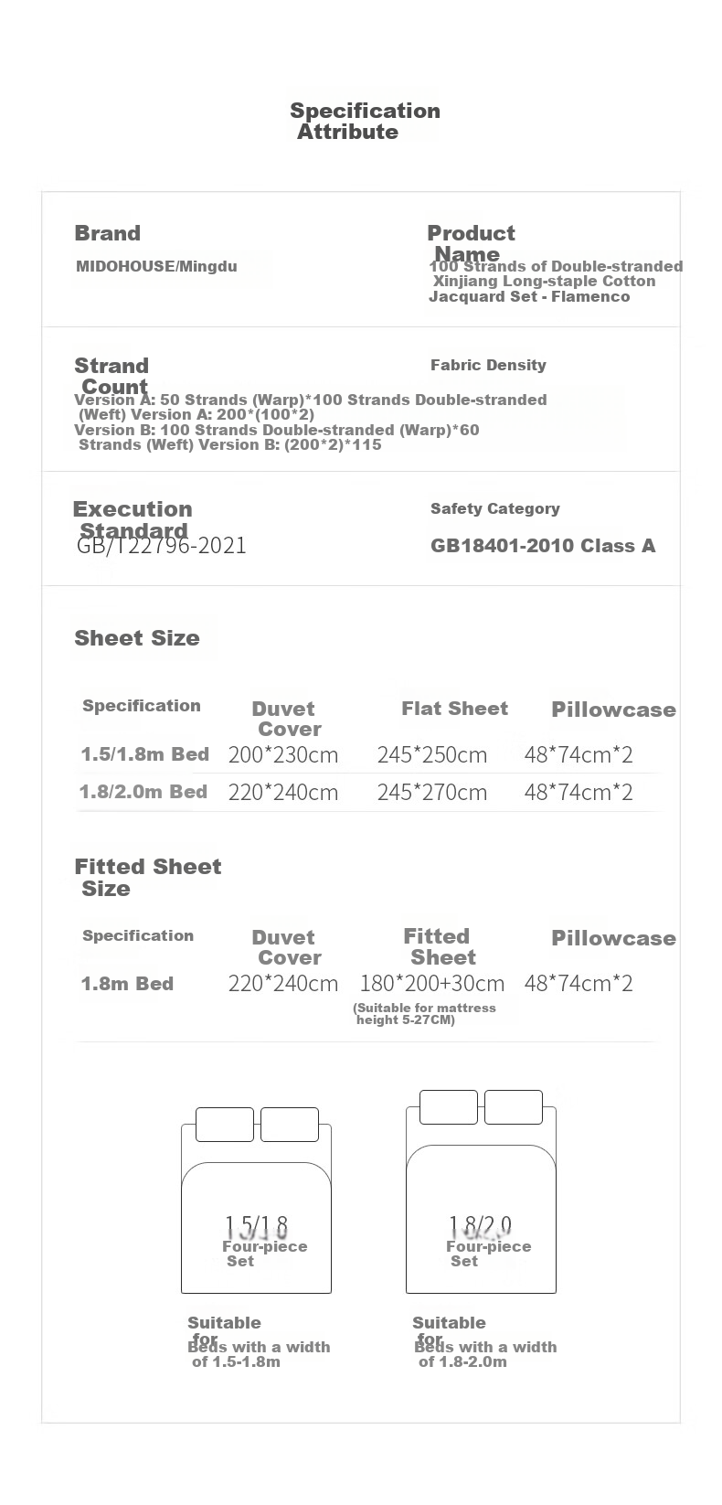 MIDO HOUSE Mingdu Bedding Set, 100% Pure Cotton, All-Season Use, Includes Bed Sheet And Duvet Cover - Tree Leaf Pattern, Four-Piece Set for 1.8m Bed 9