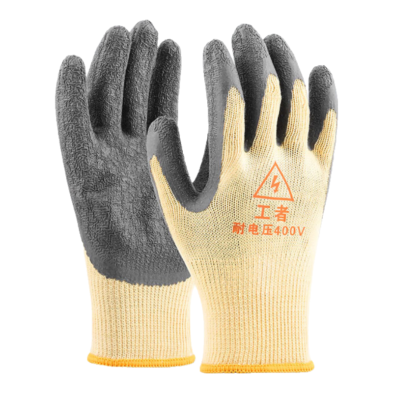 Gongzhe 400V Insulated Gloves, Electrician Low-Voltage Anti-Electric Shock Non-Slip Wear-Resistant Gloves, Yellow, Pack of 10