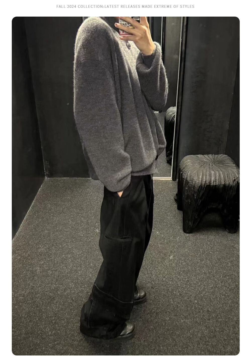 CLOR Cardigan Sweater Unisex Autumn Winter Old Money Style Lazy Knit Jacket MYC06 Black XL 4