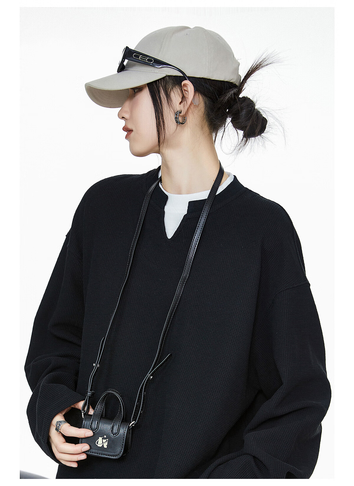 ICH MODE Women's Pullover Sweatshirt American Waffle Long Sleeve T-Shirt Autumn Winter Loose Casual Henley Neck Top Gray L 36