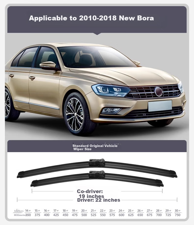 Paisu 2010-2018 Volkswagen Bora Frameless Wiper Blade, Original Size, 2019 Legacy Car Wiper Blade Rubber Strip, 22/19 1