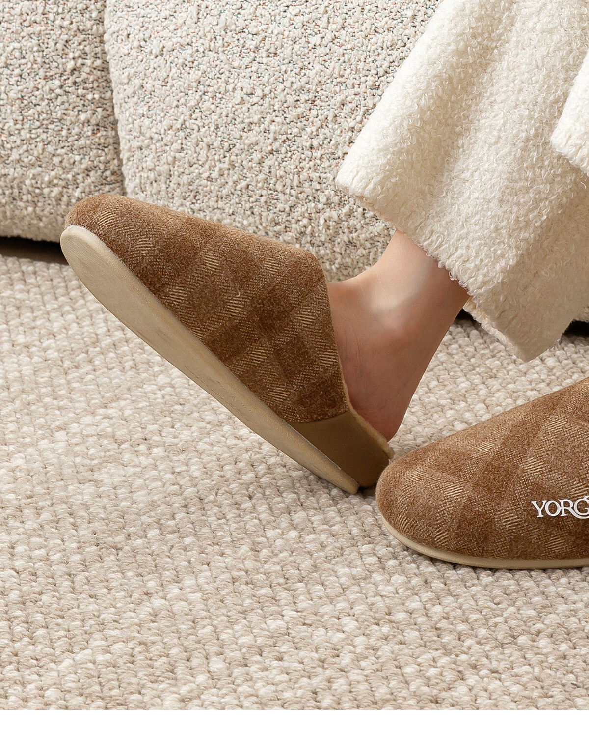 Yuangang Plaid Cotton Slippers for Women And Men, Winter Indoor Warm Slippers, Hazelnut Color, Size 36-37 [Suitable for Feet Size 35-36] 4