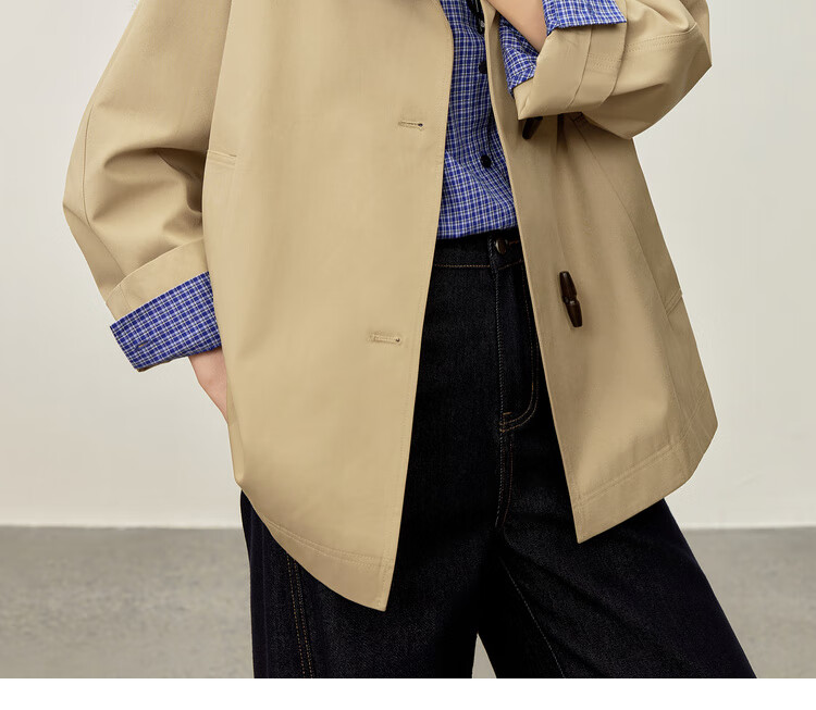 Sentubila British Style Cotton Blend Toggle Coat for Women Autumn Loose Slim Color Block Drop Shoulder Mid-Length Outerwear 3