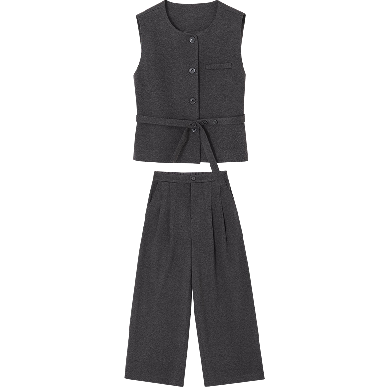 Demana [Smooth Starry Sky Wool Suit] Winter Round Neck Sleeveless Short Top Waist-Cinching Vest Wide-Leg Pants Women's Two-Piece Set