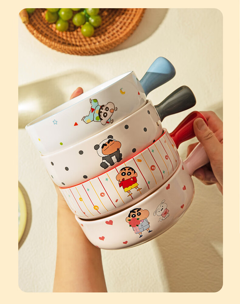 Modern Housewife Crayon Shin-chan Instant Noodle Bowl with Handle Personal Fruit Soup Noodle Bowl Baking Bowl - Red 2