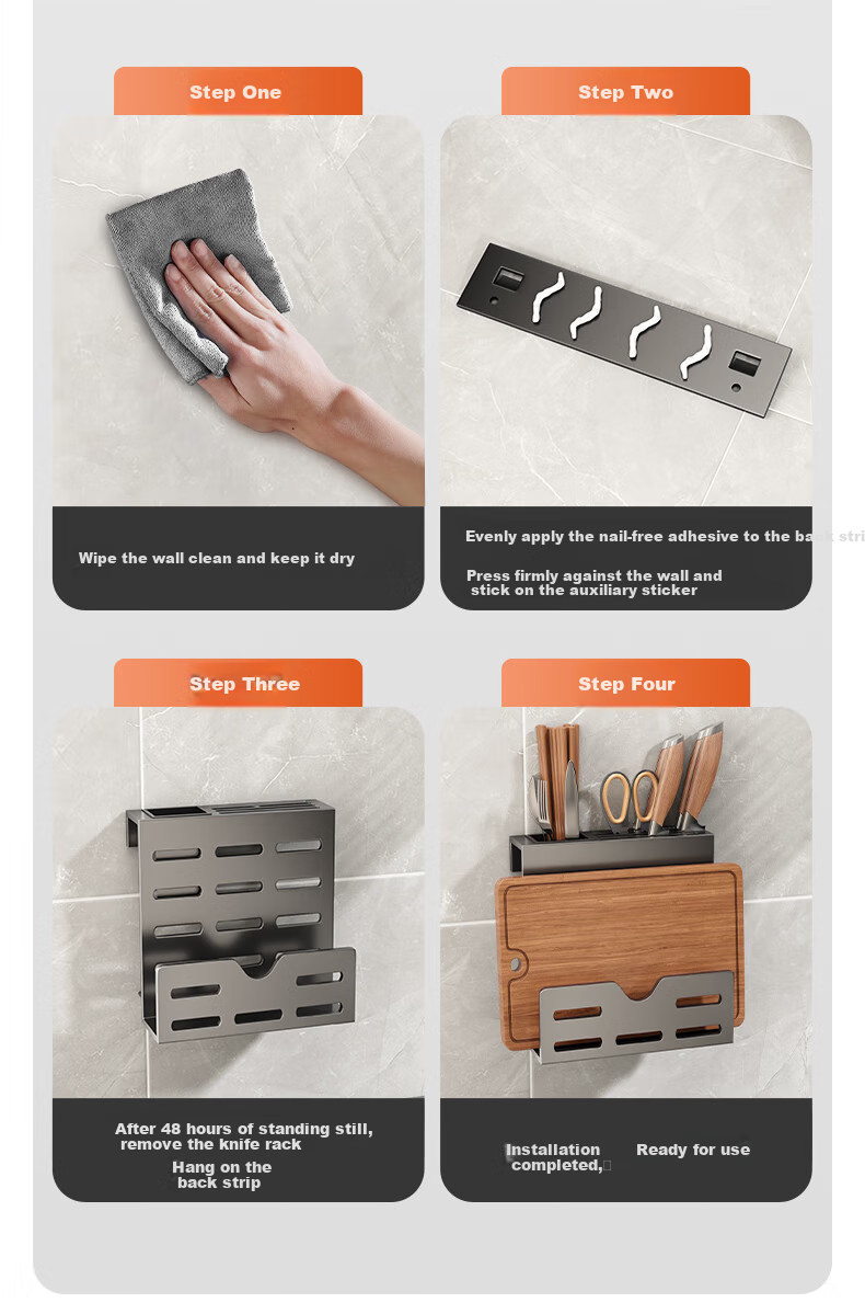 Huxiansen Kitchen Knife Holder, Multi-Functional Wall-Mounted Storage Rack for Knives, Cutting Boards, Chopsticks And Utensils 7