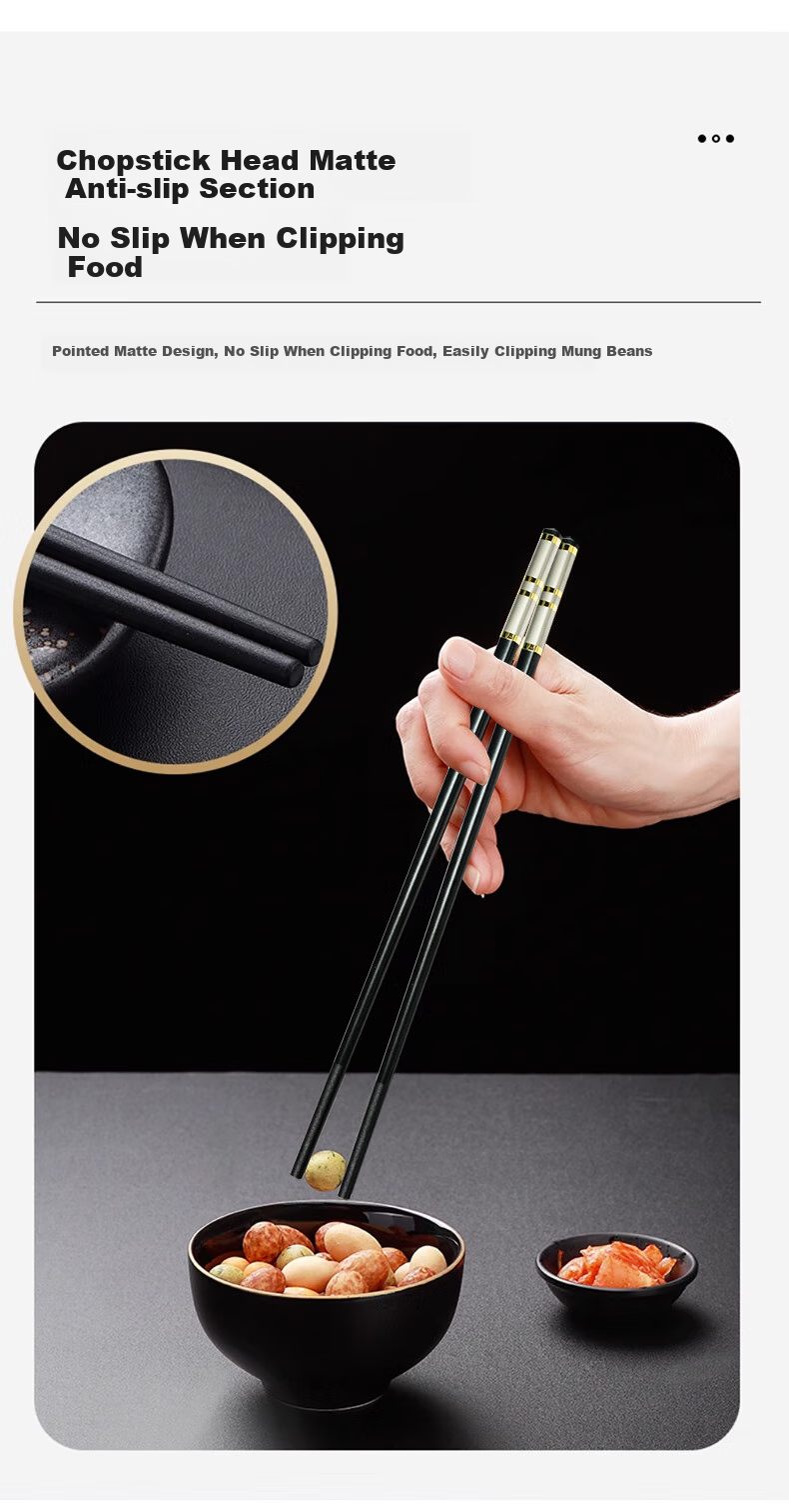 Shihua Alloy Chopsticks, Stainless Steel And Mold-Resistant, 10 Pairs Set, for Home And Hotel Use, Japanese Style Chopsticks, Silver Base with Four Rings Design, 24cm 7