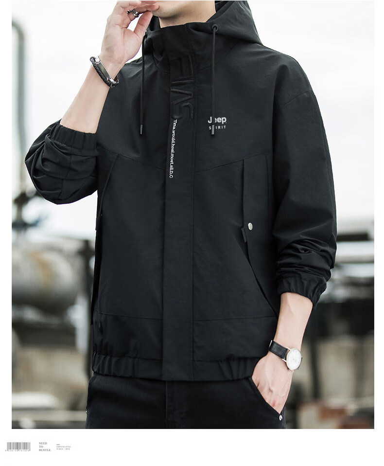 JEEP SPIRIT Men's Hooded Autumn Jacket Casual Windproof Loose Fit Outerwear 2