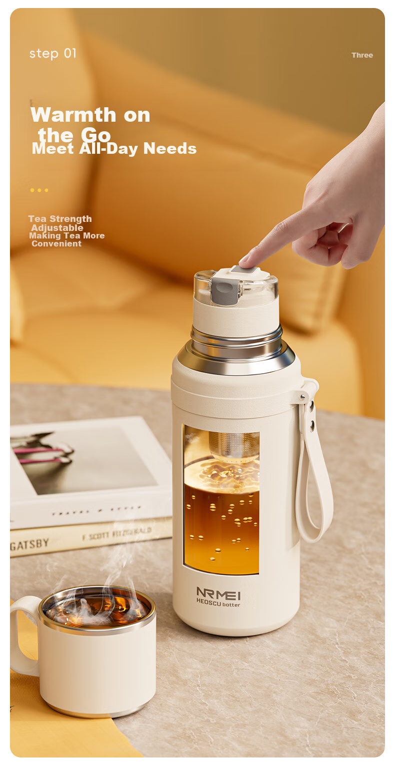 NRMEi Magnetic Insulated Mug Large Capacity Men's Tea Infuser 316 Portable Steeping Tea Magnetic Pop-Up Thermos Water Cup 2