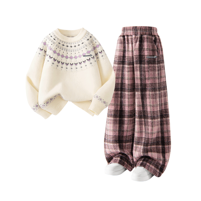 Disney Girls Cute Sweater Set 2025 Winter New Cartoon Pants Children's Wide-Leg Winter Trousers