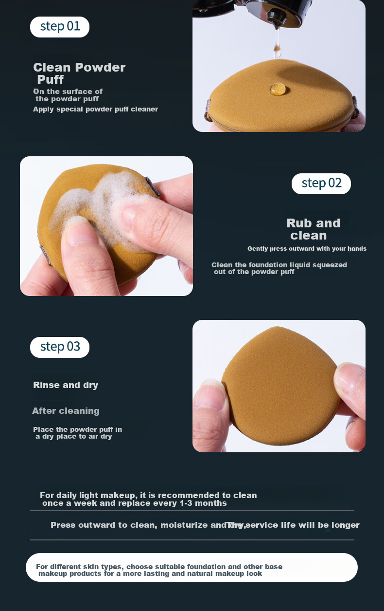 AOLANLA Air Cushion Powder Puff Set with 6 Puffs And Cleansing Solution, Dual-Use for Dry And Wet Foundation Application, Makeup Sponge Puff, Resistant to Powder Buildup 9