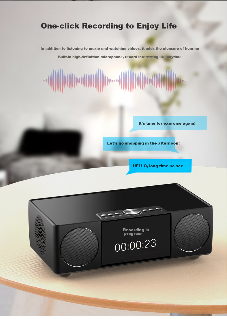 Soaiy Bluetooth Speaker Alarm Radio All-In Computer High-Quality Smart Portable Subwoofer Wireless Music Player with Card Slot LCD S69 Black 12