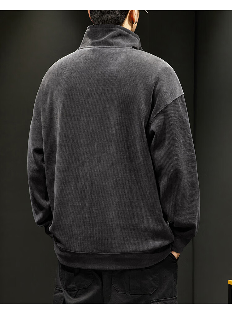 JEEP Men's Autumn Winter Corduroy Thickened Warm Loose Long Sleeve Zip-up Sweatshirt Dark Gray M 6