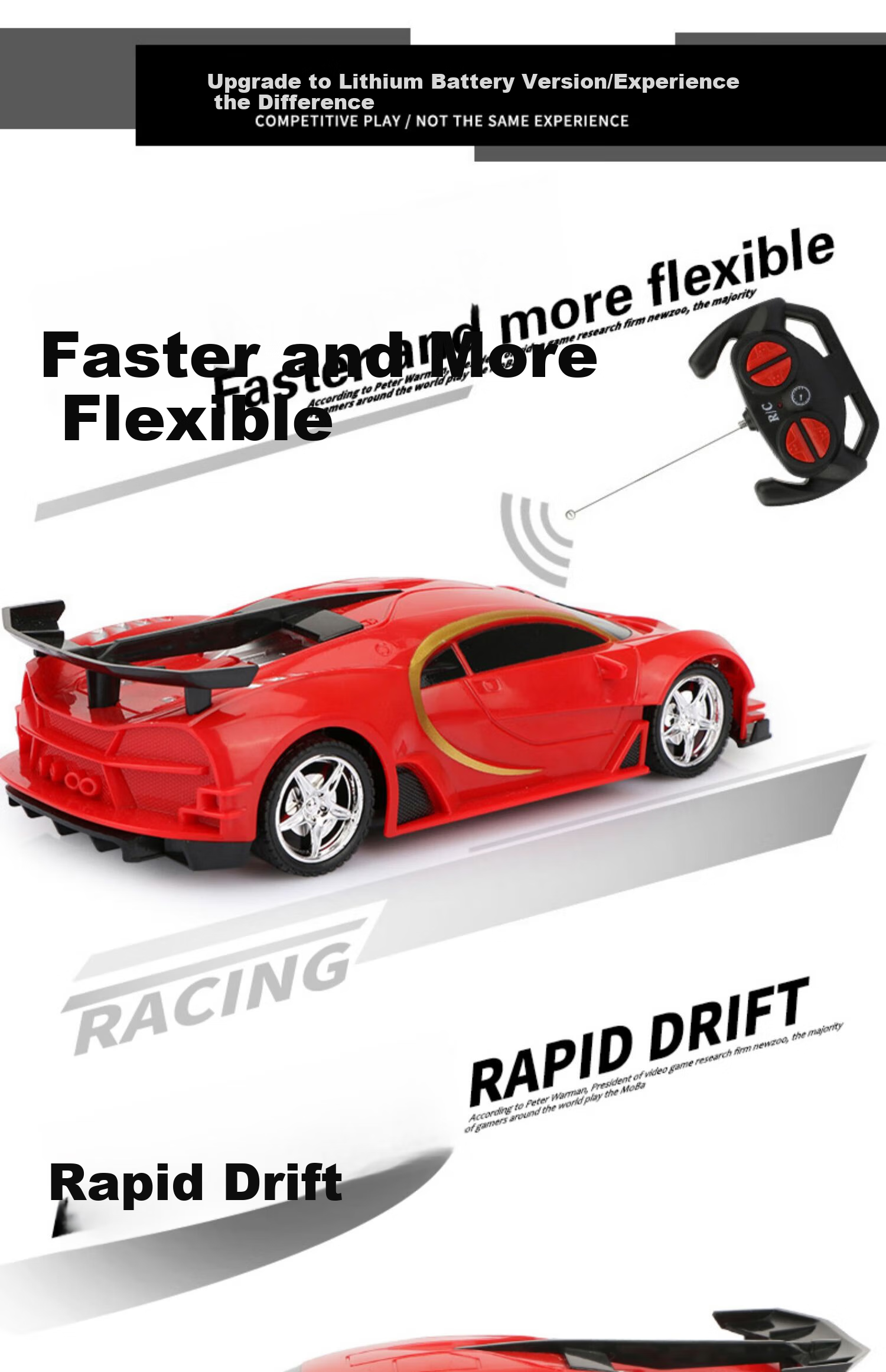 Guanchao Children's Toy, Boys' Birthday Gift, RC Remote Control Car for Ages 3-6, Electric Bugatti Racing Car, Educational Toy 4