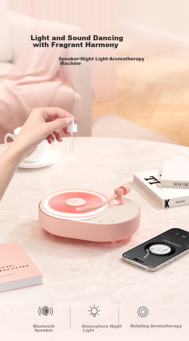 EZVALO Aromatherapy Bluetooth Speaker, Mood Light, Creative Retro Vinyl Record Player, Portable Speaker, Bedside Night Light, Practical Birthday Gift for Men And Wome 1